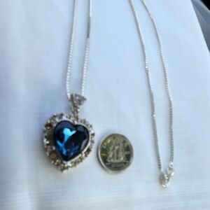 Faux Sapphire Heart Pendant and Chain